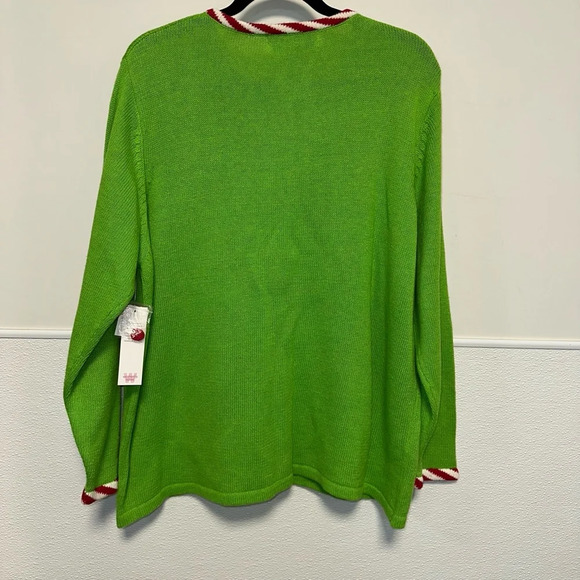 NWT! Vintage Tiara International Christmas Santa Cardigan Sweater Green & Red 1X - Picture 5 of 11